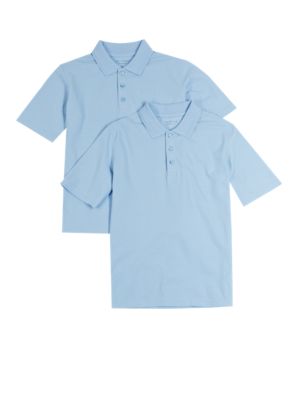 2 Pack Boys&#39; Pure Cotton Polo Shirts with Stain Away&trade;